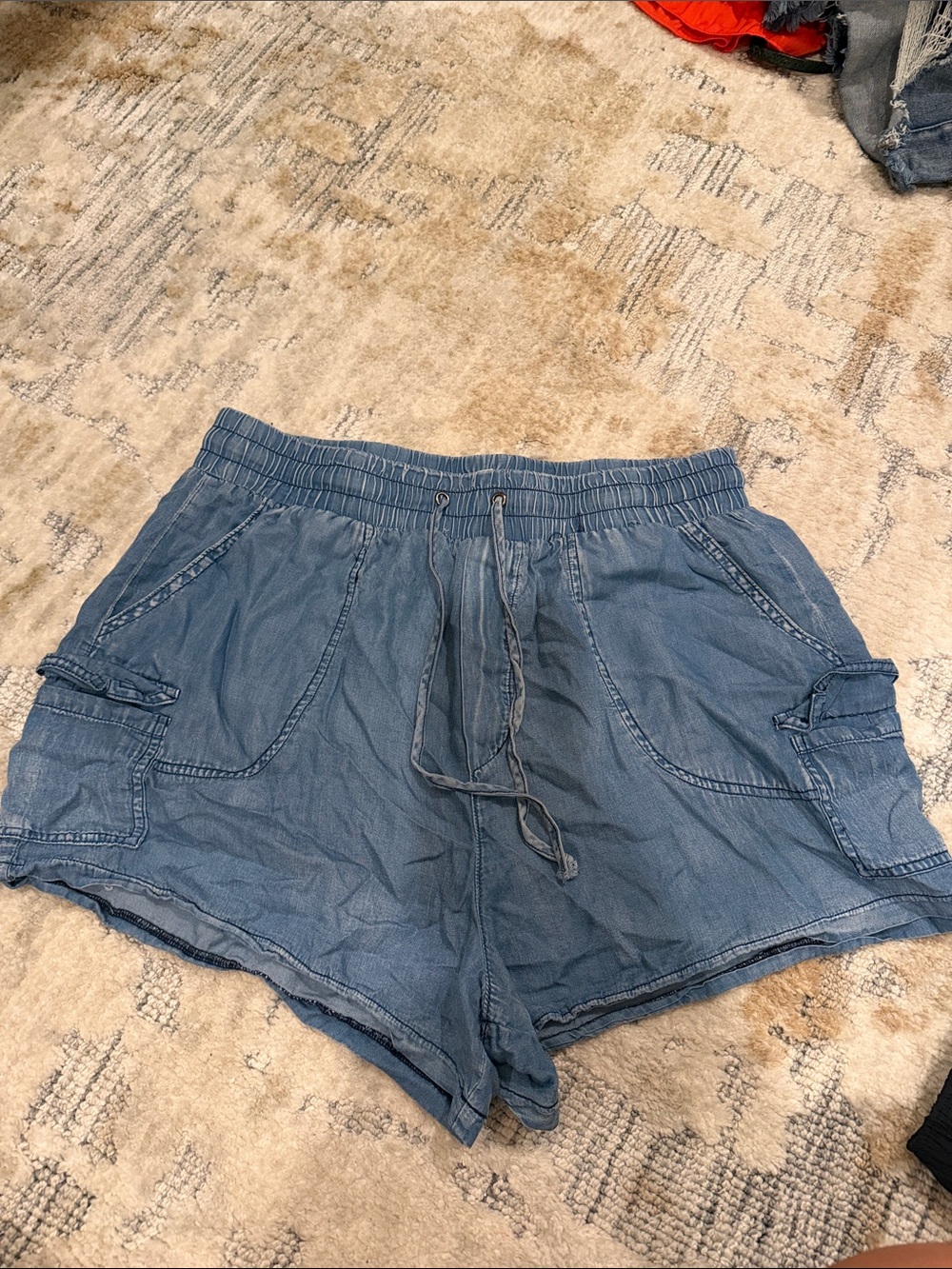She + Sky Light Blue Denim-Look Cargo Shorts